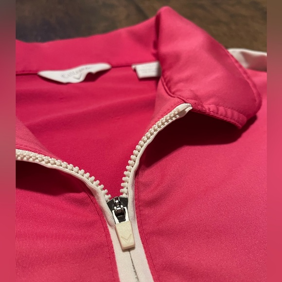 Callaway pink & white zippered v neck golfing shirt Large - Picture 3 of 5
